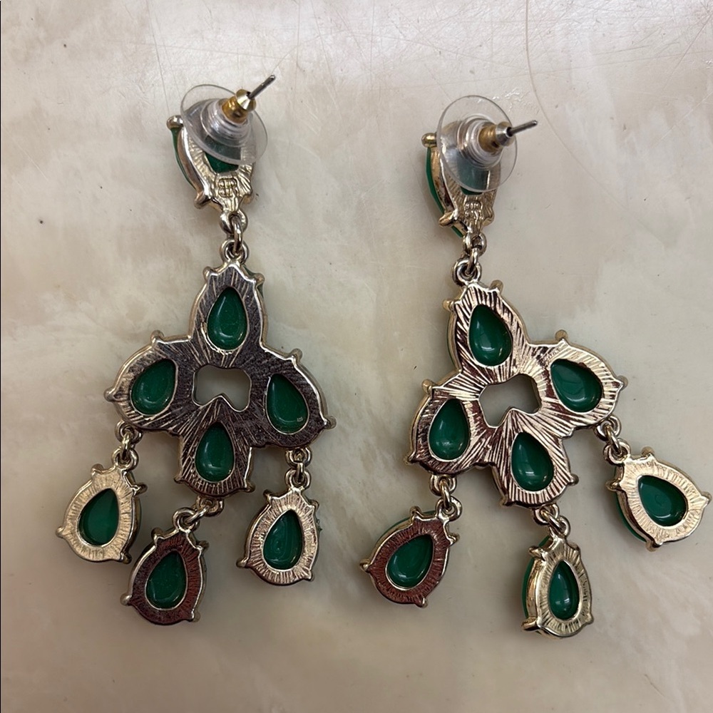 Banana Republic Kelly Green Chandelier Earrings with Emerald Stones - Picture 2 of 2